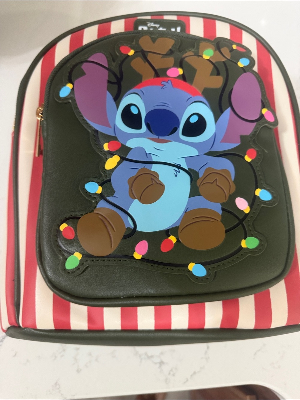 Disney Kids Stitch Holiday Mini Backpack - Black, Blue & Red Stripes